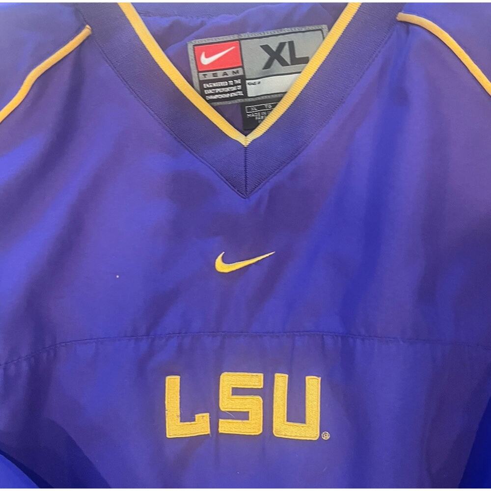 Vintage 90s/Y2K Nike Team LSU Tigers V-neck pullover windbreaker jacket XL - Picture 3 of 10